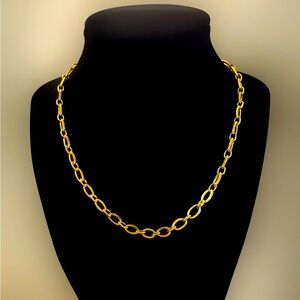 18K Gold Plated Stainless Steel Oval Cable Link Necklace 16” + 2” Extender